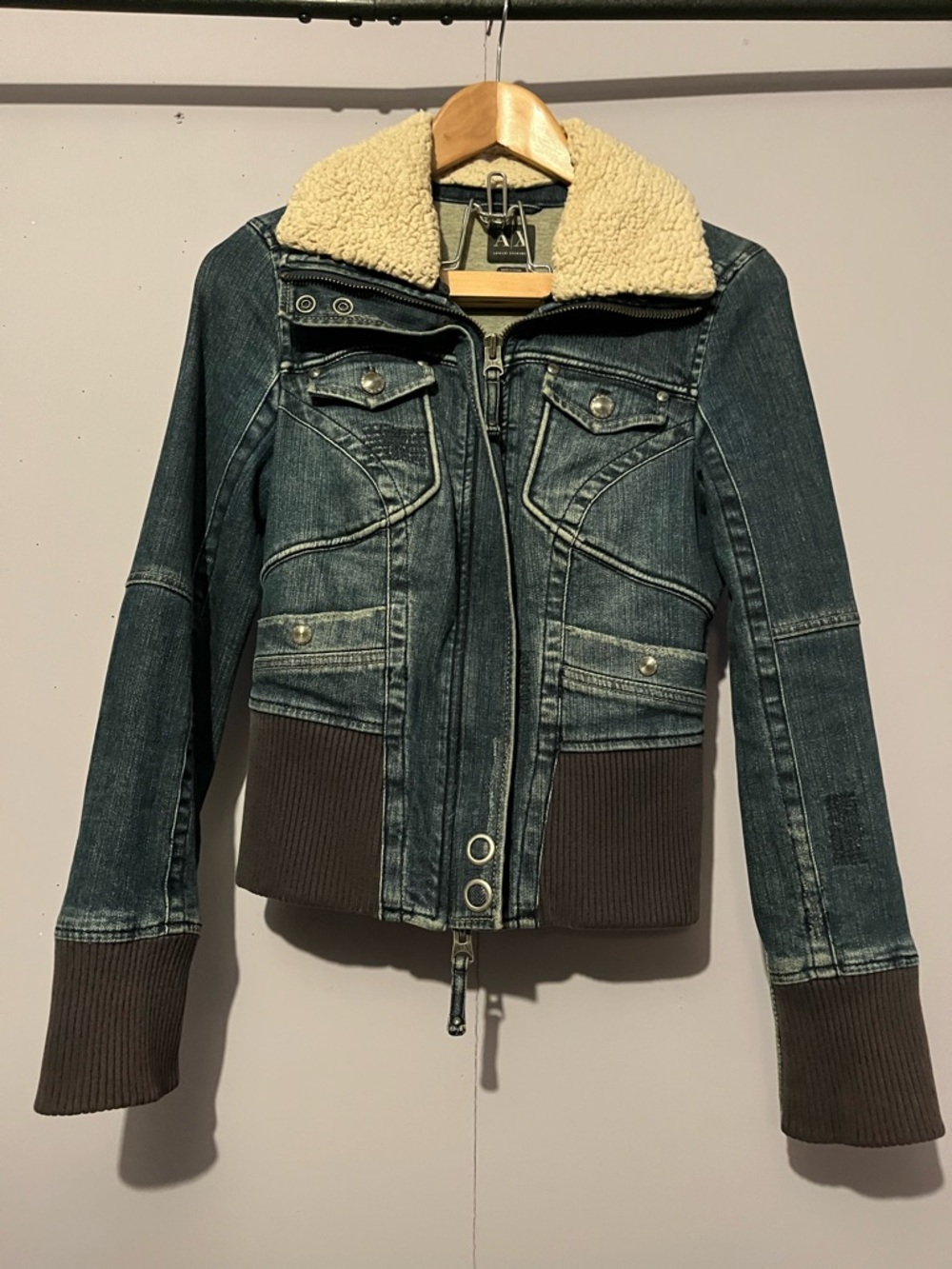 A/X Dark Wash Denim Jacket with Sherpa Collar